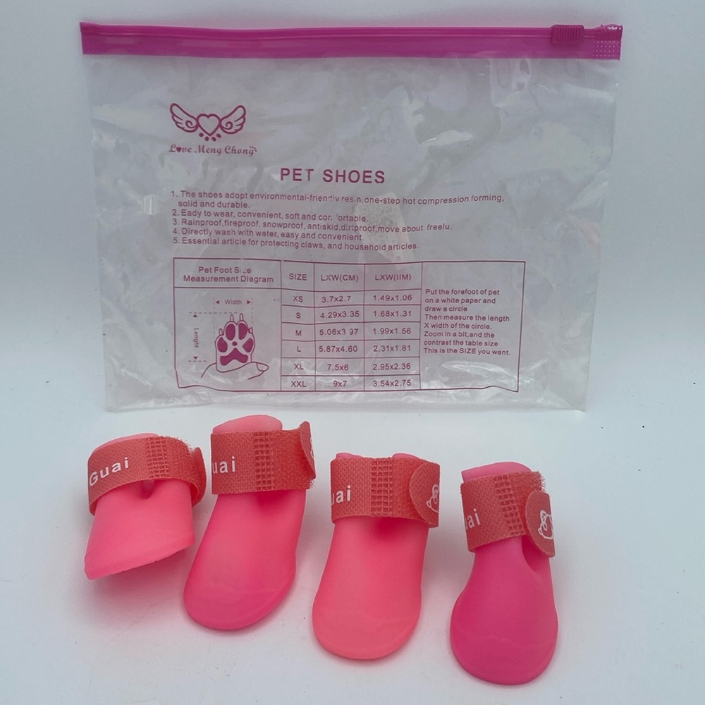 Pink Silicone pet rain boots anti dirty anti slip sz small hook/ loop closure